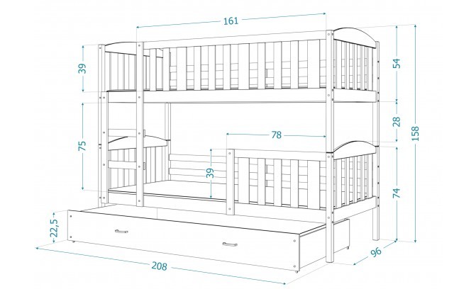 DIVSTĀVU GULTA KUBUS MDF 200/90 bez matračiem